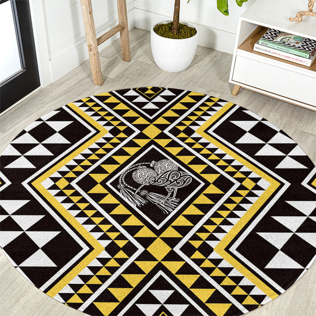 New Zealand Kowhai Taniko Motifs Round Carpet Maori Poi Dance Costume Inspired