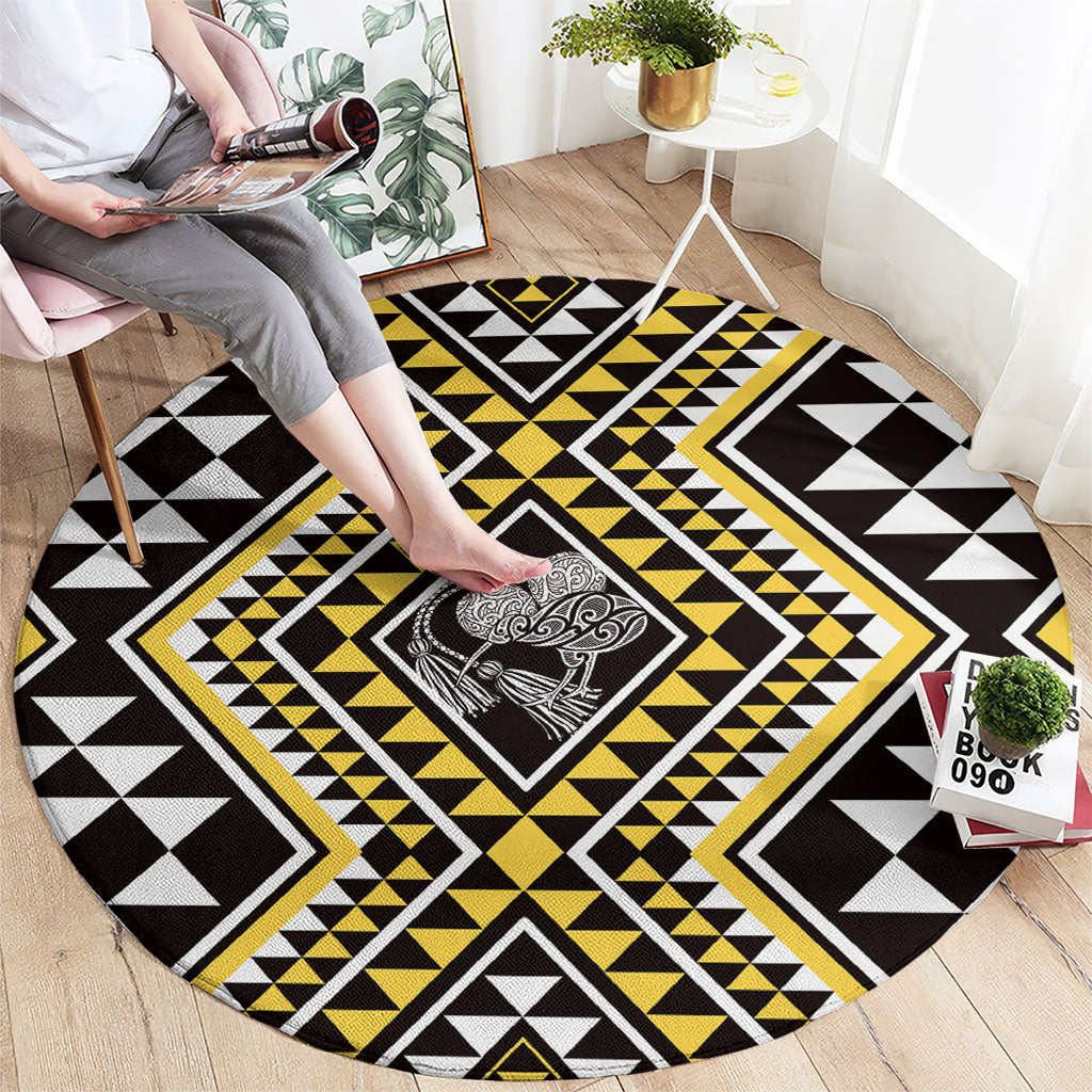New Zealand Kowhai Taniko Motifs Round Carpet Maori Poi Dance Costume Inspired