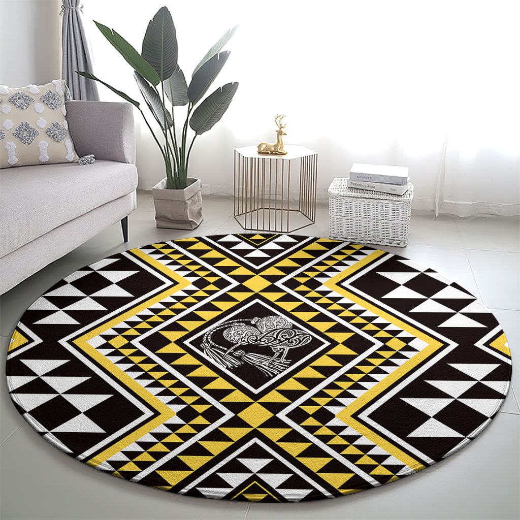 New Zealand Kowhai Taniko Motifs Round Carpet Maori Poi Dance Costume Inspired