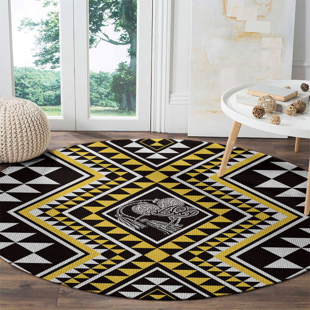 New Zealand Kowhai Taniko Motifs Round Carpet Maori Poi Dance Costume Inspired