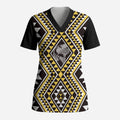New Zealand Kowhai Taniko Motifs Scrub Top Maori Poi Dance Costume Inspired
