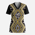 New Zealand Kowhai Taniko Motifs Scrub Top Maori Poi Dance Costume Inspired