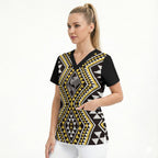 New Zealand Kowhai Taniko Motifs Scrub Top Maori Poi Dance Costume Inspired
