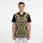 New Zealand Kowhai Taniko Motifs Scrub Top Maori Poi Dance Costume Inspired