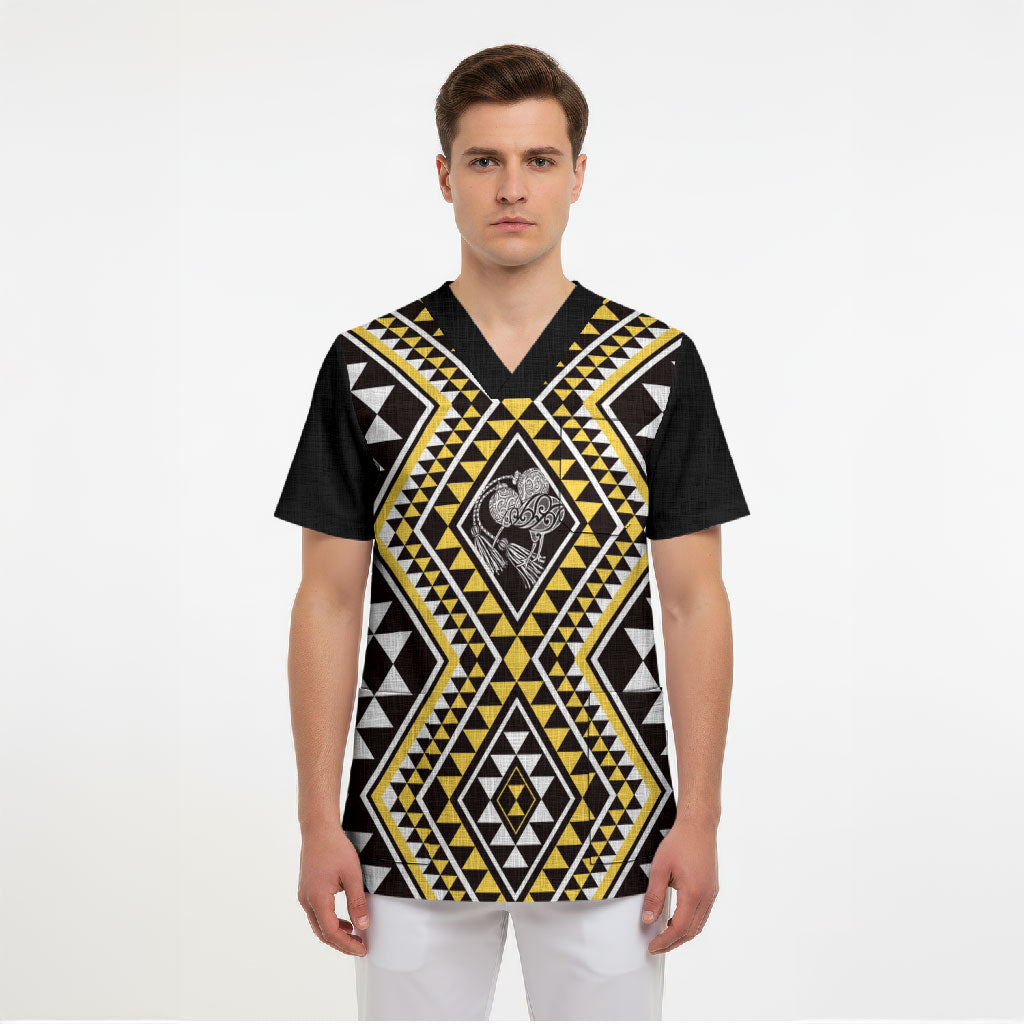New Zealand Kowhai Taniko Motifs Scrub Top Maori Poi Dance Costume Inspired