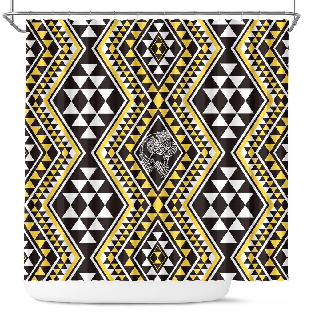New Zealand Kowhai Taniko Motifs Shower Curtain Maori Poi Dance Costume Inspired