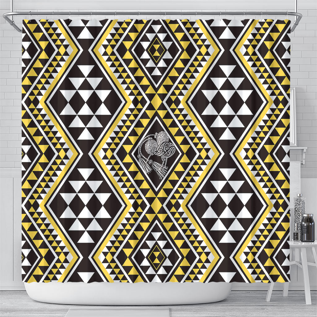 New Zealand Kowhai Taniko Motifs Shower Curtain Maori Poi Dance Costume Inspired