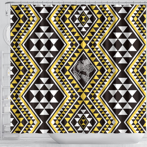 New Zealand Kowhai Taniko Motifs Shower Curtain Maori Poi Dance Costume Inspired