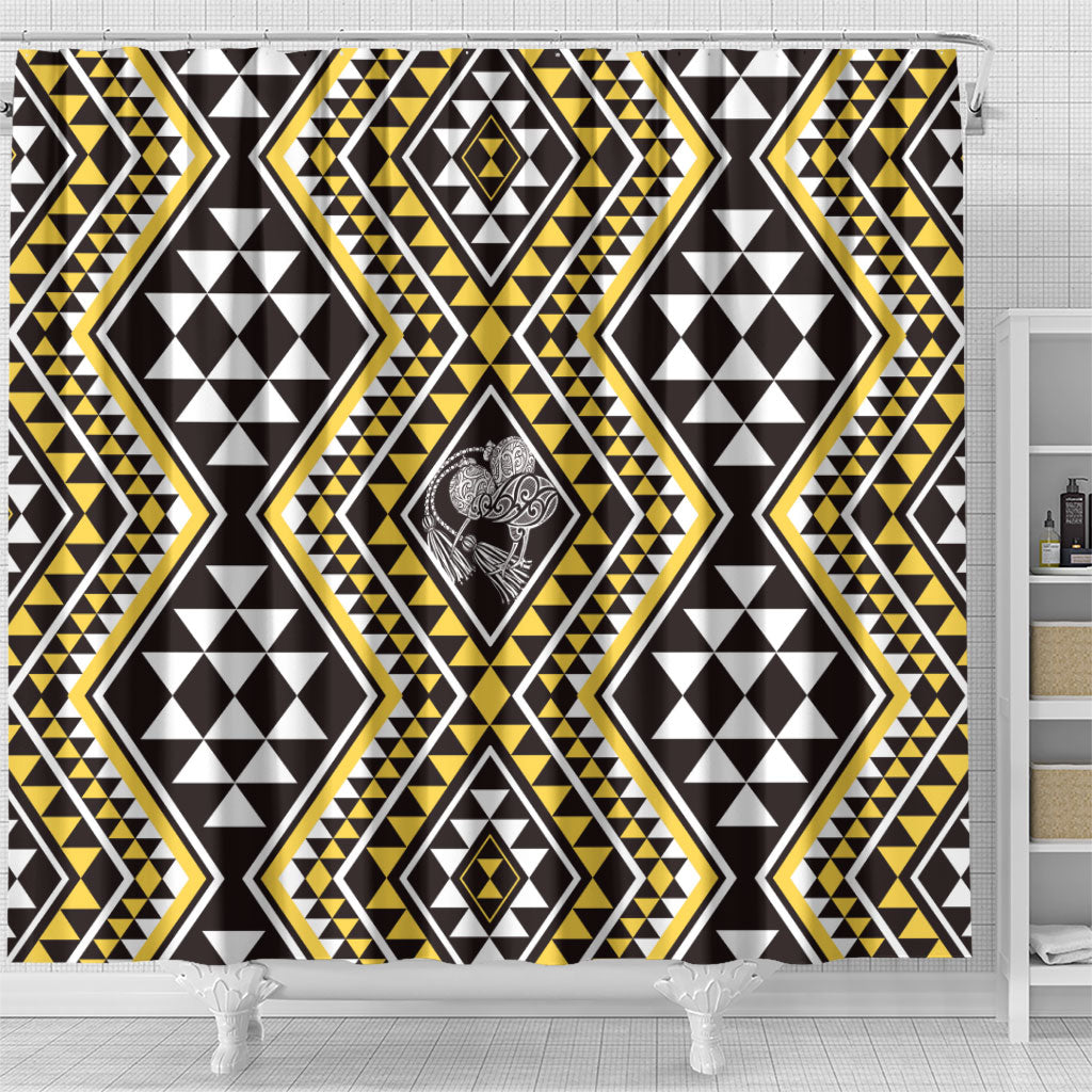New Zealand Kowhai Taniko Motifs Shower Curtain Maori Poi Dance Costume Inspired