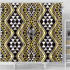 New Zealand Kowhai Taniko Motifs Shower Curtain Maori Poi Dance Costume Inspired