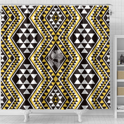 New Zealand Kowhai Taniko Motifs Shower Curtain Maori Poi Dance Costume Inspired