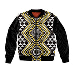 New Zealand Kowhai Taniko Motifs Sleeve Zip Bomber Jacket Maori Poi Dance Costume Inspired