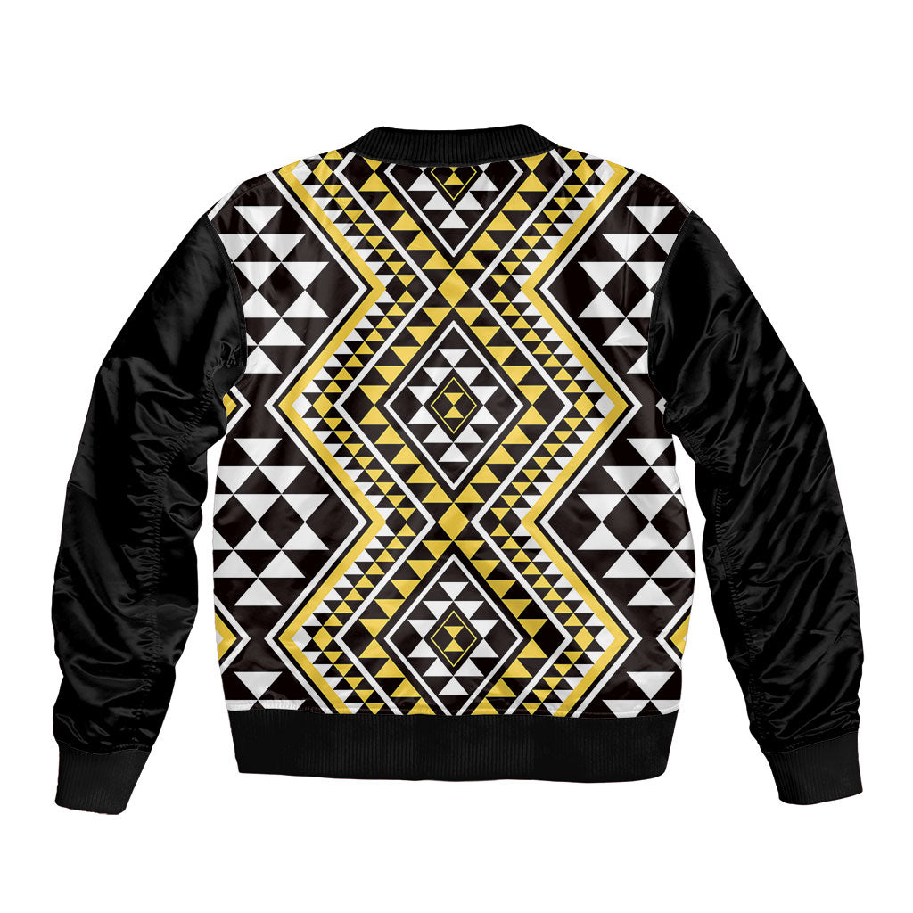 New Zealand Kowhai Taniko Motifs Sleeve Zip Bomber Jacket Maori Poi Dance Costume Inspired