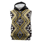 New Zealand Kowhai Taniko Motifs Sleeveless Hoodie Maori Poi Dance Costume Inspired