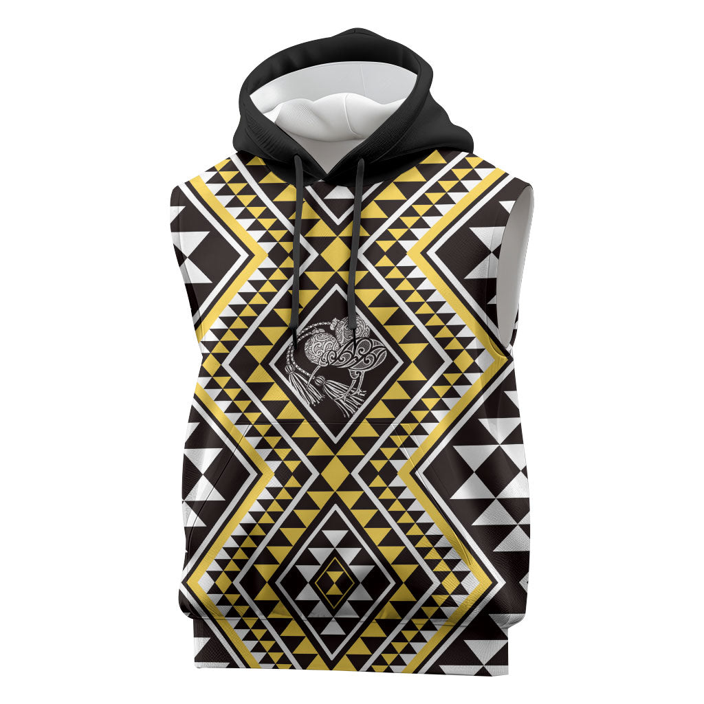 New Zealand Kowhai Taniko Motifs Sleeveless Hoodie Maori Poi Dance Costume Inspired