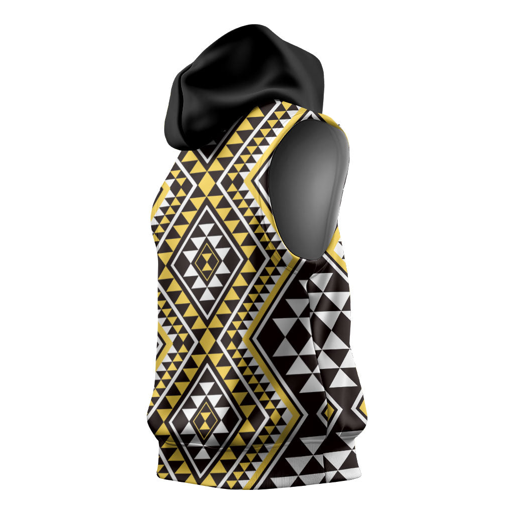 New Zealand Kowhai Taniko Motifs Sleeveless Hoodie Maori Poi Dance Costume Inspired
