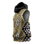 New Zealand Kowhai Taniko Motifs Sleeveless Hoodie Maori Poi Dance Costume Inspired