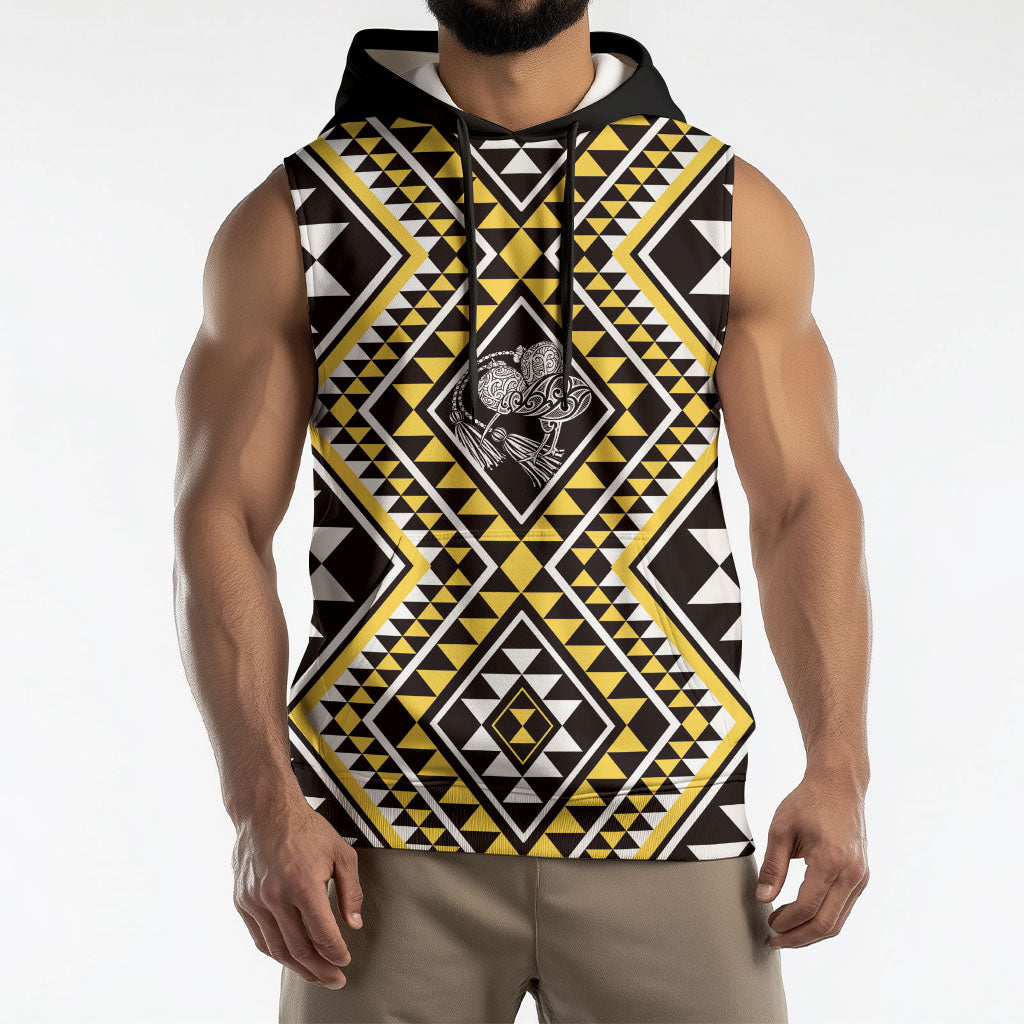 New Zealand Kowhai Taniko Motifs Sleeveless Hoodie Maori Poi Dance Costume Inspired