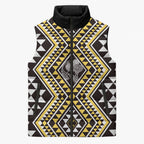 New Zealand Kowhai Taniko Motifs Sleeveless Puffer Jacket Maori Poi Dance Costume Inspired