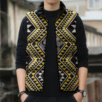 New Zealand Kowhai Taniko Motifs Sleeveless Puffer Jacket Maori Poi Dance Costume Inspired