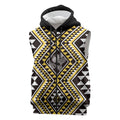 New Zealand Kowhai Taniko Motifs Sleeveless Zip Hoodie Maori Poi Dance Costume Inspired