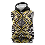 New Zealand Kowhai Taniko Motifs Sleeveless Zip Hoodie Maori Poi Dance Costume Inspired