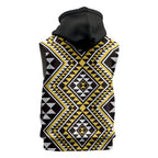 New Zealand Kowhai Taniko Motifs Sleeveless Zip Hoodie Maori Poi Dance Costume Inspired
