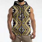 New Zealand Kowhai Taniko Motifs Sleeveless Zip Hoodie Maori Poi Dance Costume Inspired