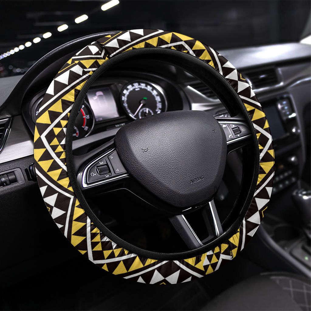 New Zealand Kowhai Taniko Motifs Steering Wheel Cover Maori Poi Dance Costume Inspired