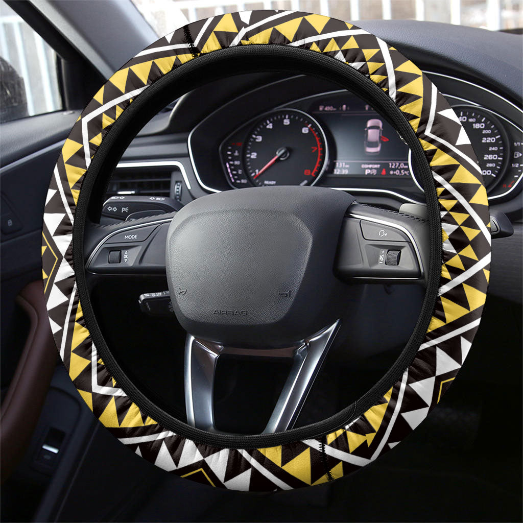 New Zealand Kowhai Taniko Motifs Steering Wheel Cover Maori Poi Dance Costume Inspired