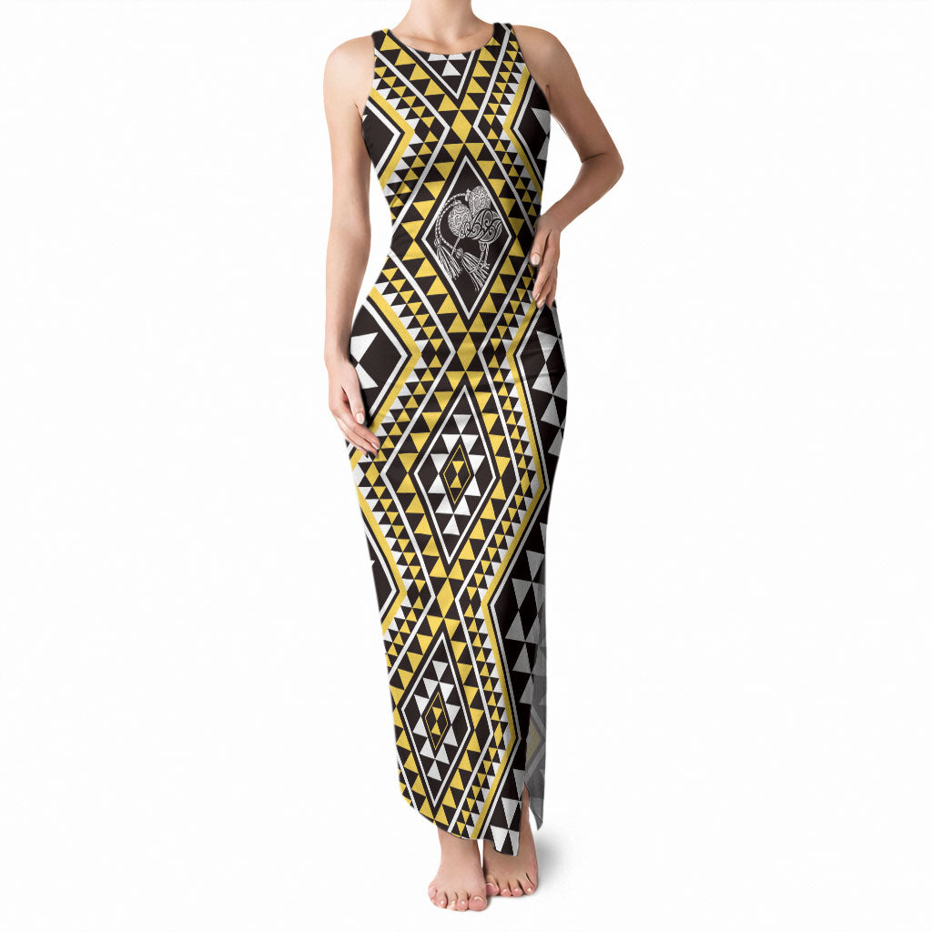 New Zealand Kowhai Taniko Motifs Tank Maxi Dress Maori Poi Dance Costume Inspired