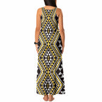New Zealand Kowhai Taniko Motifs Tank Maxi Dress Maori Poi Dance Costume Inspired