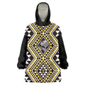 New Zealand Kowhai Taniko Motifs Wearable Blanket Hoodie Maori Poi Dance Costume Inspired