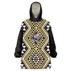New Zealand Kowhai Taniko Motifs Wearable Blanket Hoodie Maori Poi Dance Costume Inspired