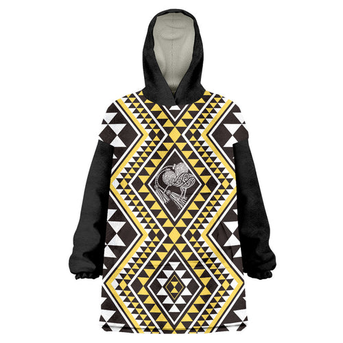 New Zealand Kowhai Taniko Motifs Wearable Blanket Hoodie Maori Poi Dance Costume Inspired