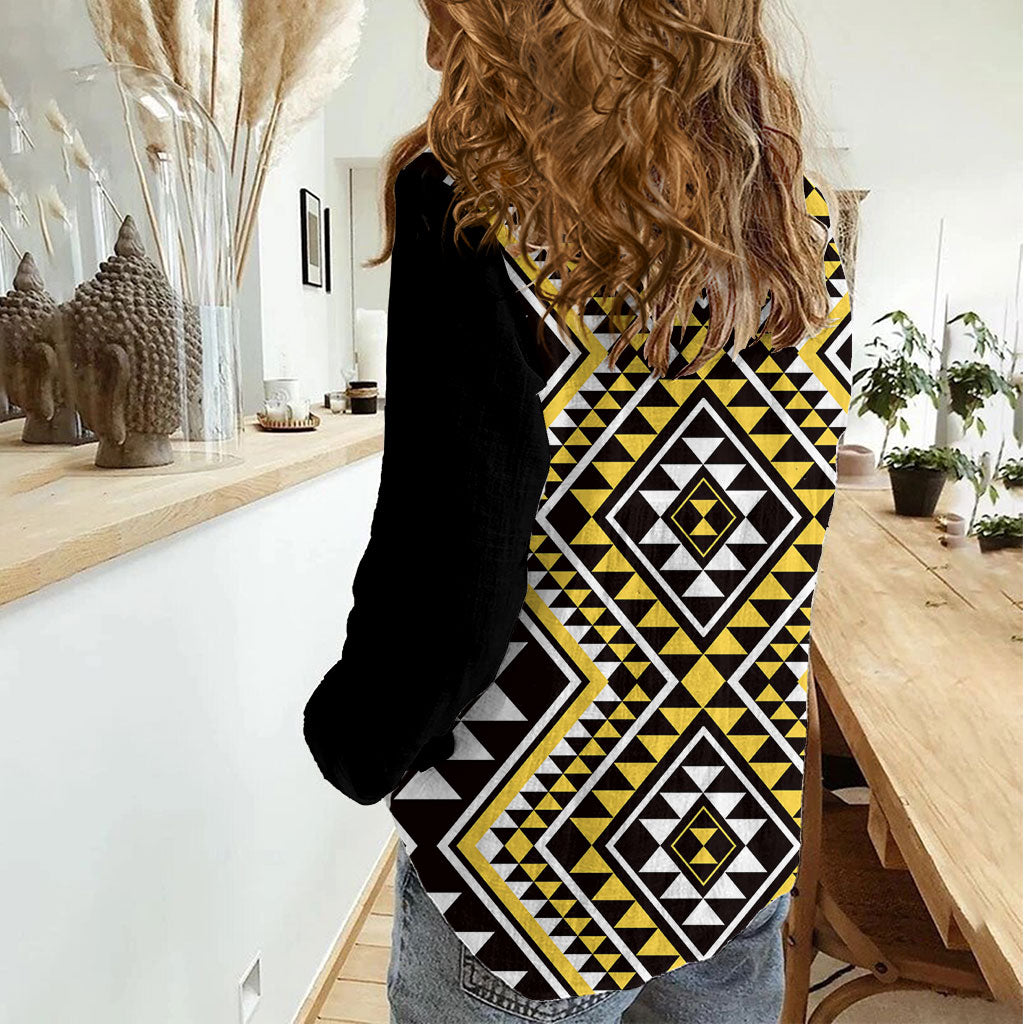 New Zealand Kowhai Taniko Motifs Women Casual Shirt Maori Poi Dance Costume Inspired