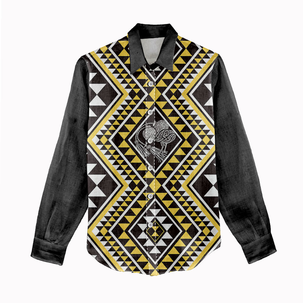 New Zealand Kowhai Taniko Motifs Women Casual Shirt Maori Poi Dance Costume Inspired