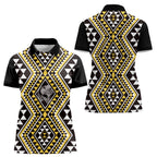 New Zealand Kowhai Taniko Motifs Women Polo Shirt Maori Poi Dance Costume Inspired