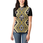 New Zealand Kowhai Taniko Motifs Women Polo Shirt Maori Poi Dance Costume Inspired