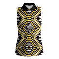 New Zealand Kowhai Taniko Motifs Women Sleeveless Polo Shirt Maori Poi Dance Costume Inspired