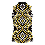 New Zealand Kowhai Taniko Motifs Women Sleeveless Polo Shirt Maori Poi Dance Costume Inspired