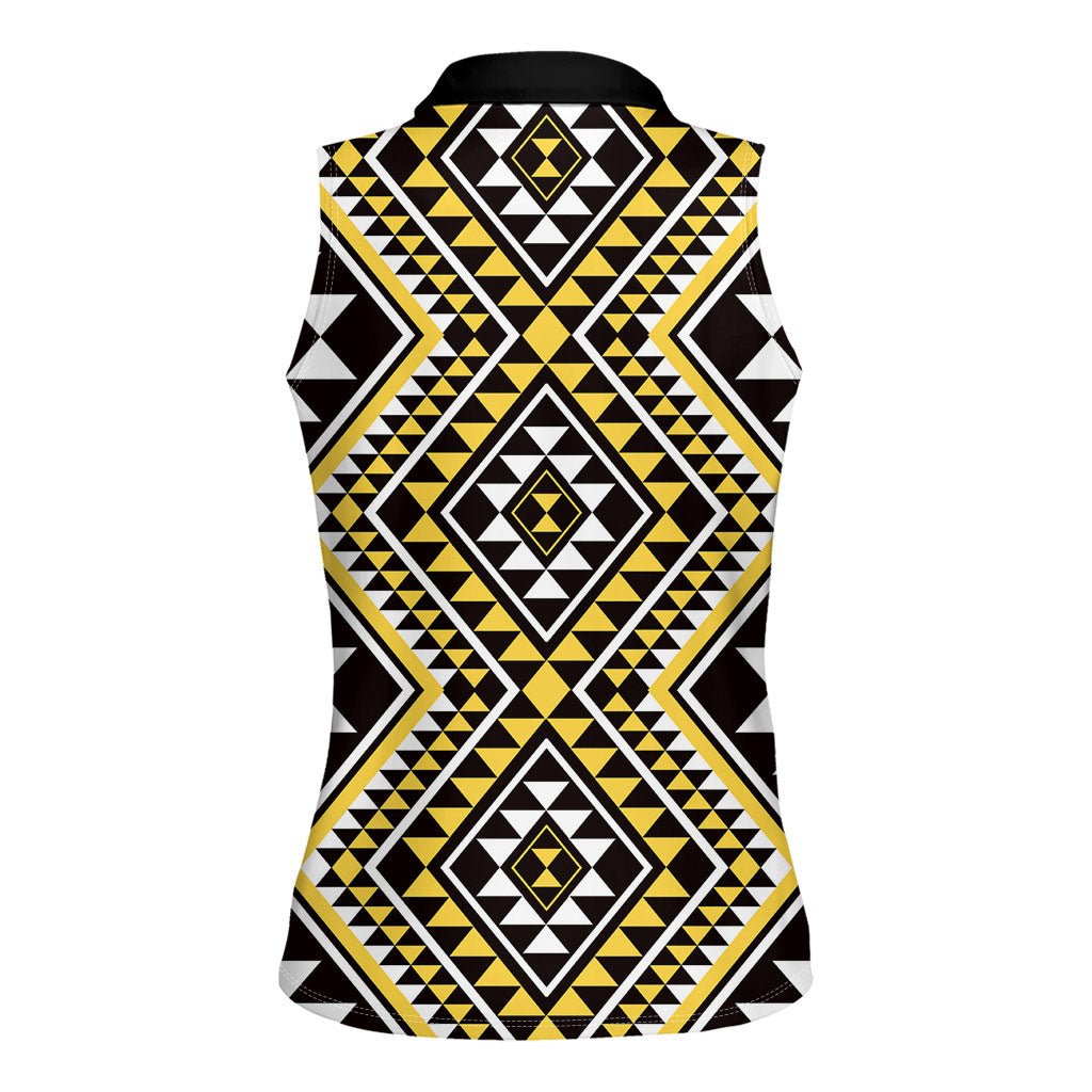 New Zealand Kowhai Taniko Motifs Women Sleeveless Polo Shirt Maori Poi Dance Costume Inspired