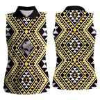 New Zealand Kowhai Taniko Motifs Women Sleeveless Polo Shirt Maori Poi Dance Costume Inspired