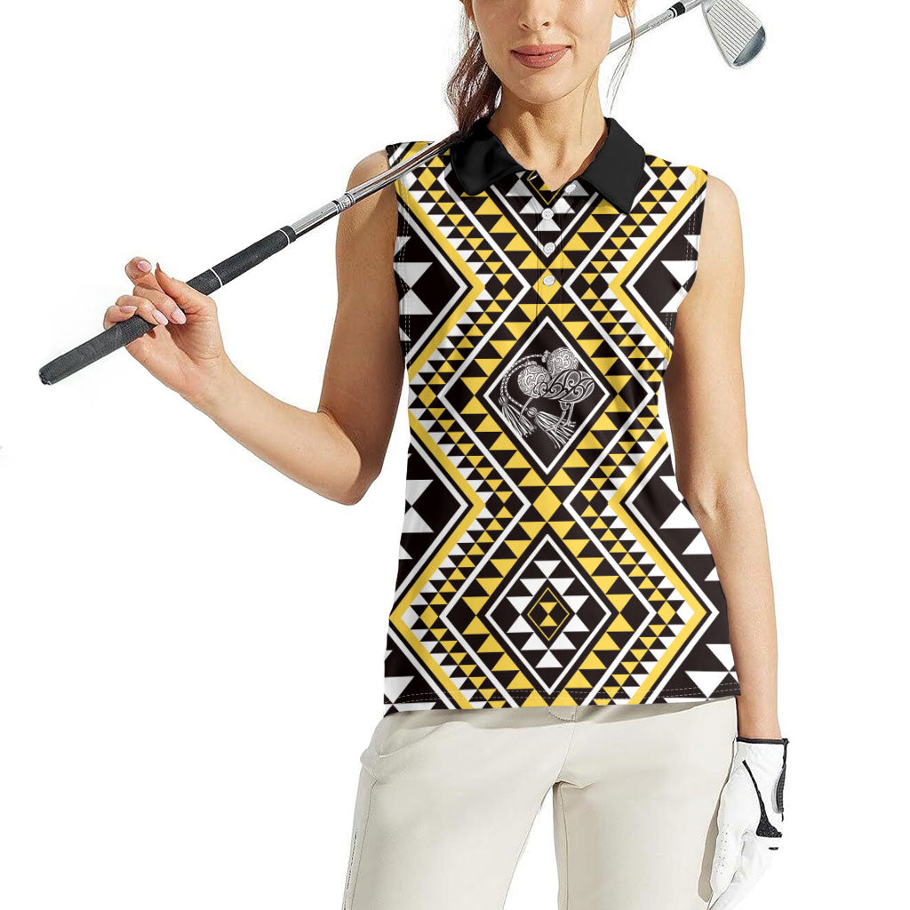 New Zealand Kowhai Taniko Motifs Women Sleeveless Polo Shirt Maori Poi Dance Costume Inspired
