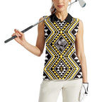 New Zealand Kowhai Taniko Motifs Women Sleeveless Polo Shirt Maori Poi Dance Costume Inspired