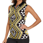 New Zealand Kowhai Taniko Motifs Women Sleeveless Polo Shirt Maori Poi Dance Costume Inspired