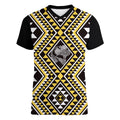New Zealand Kowhai Taniko Motifs Women V-Neck T-Shirt Maori Poi Dance Costume Inspired