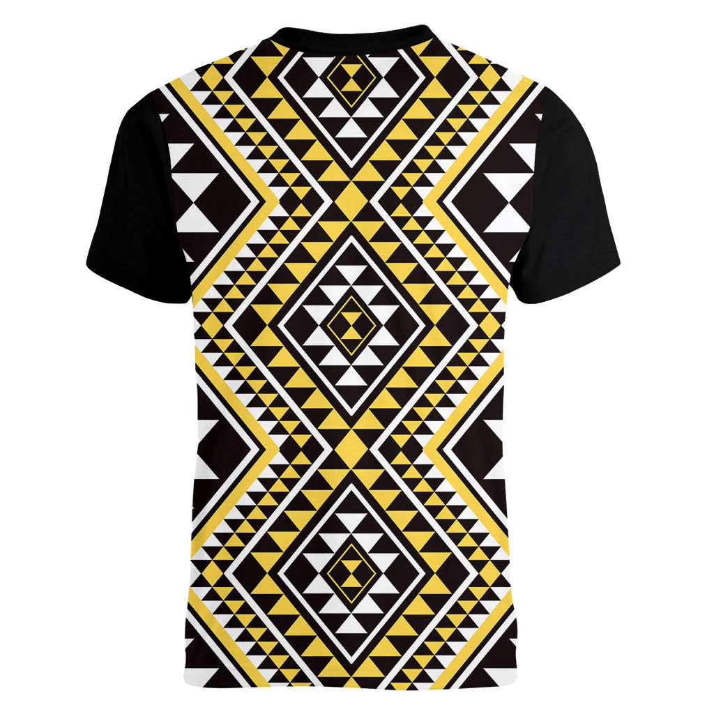 New Zealand Kowhai Taniko Motifs Women V-Neck T-Shirt Maori Poi Dance Costume Inspired