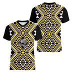 New Zealand Kowhai Taniko Motifs Women V-Neck T-Shirt Maori Poi Dance Costume Inspired