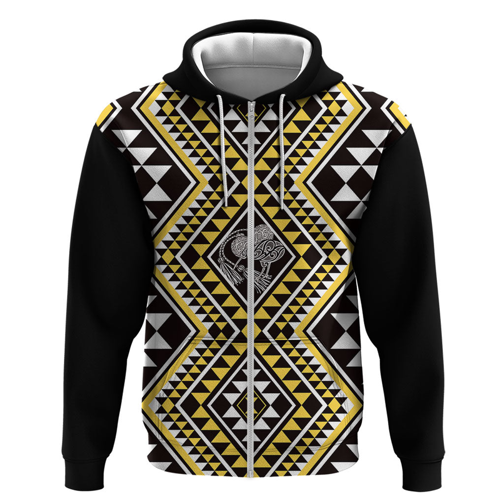 New Zealand Kowhai Taniko Motifs Zip Hoodie Maori Poi Dance Costume Inspired